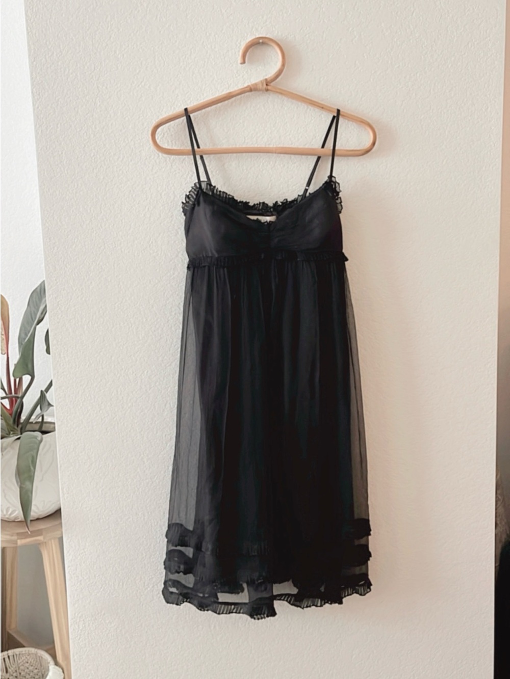 Studio M Black Silk Lace-Trim Slip Dress